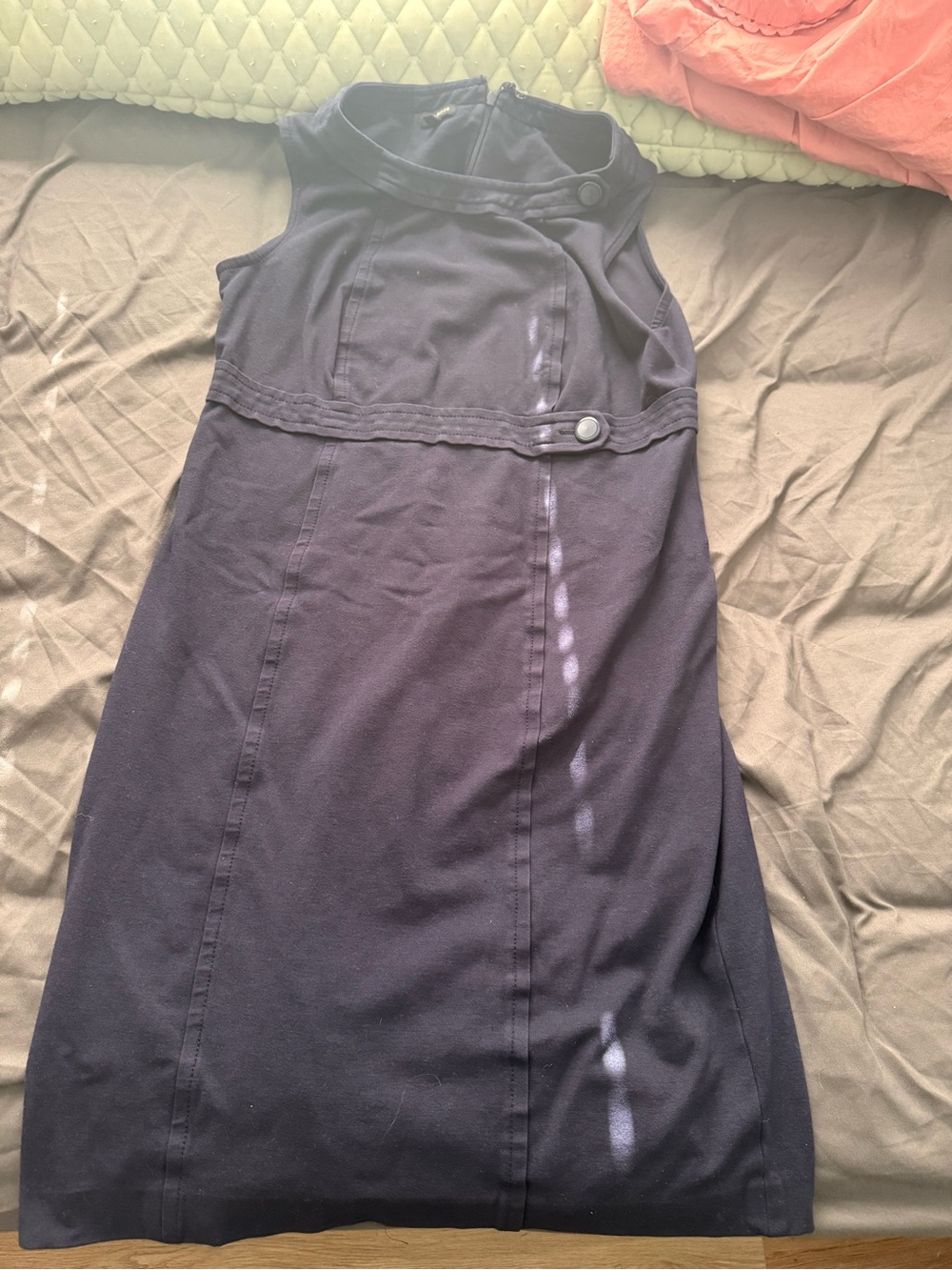 Talbots Navy Blue Sleeveless Midi Shift Dress with Button Trim